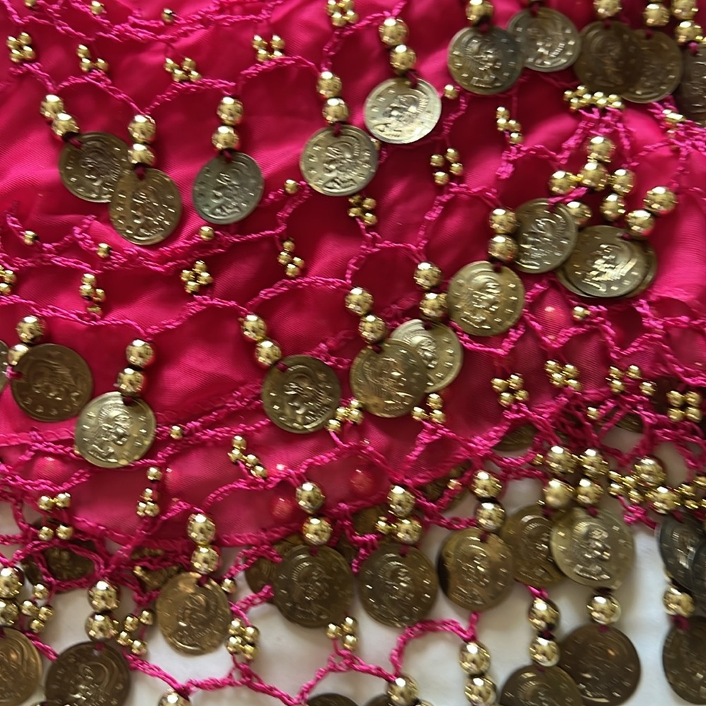 Colorful set of 4 Belly Dance Hip Scarves with Coins - Picture 7 of 14